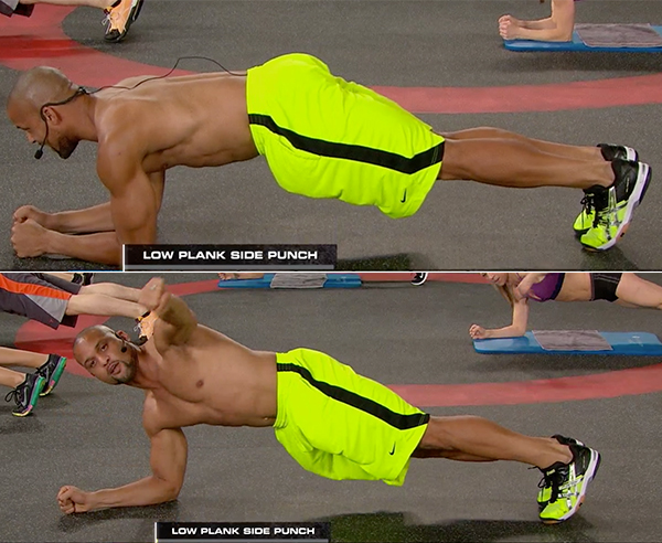 best abs exercises men and woman low plank side punch shaun t insanity max 30