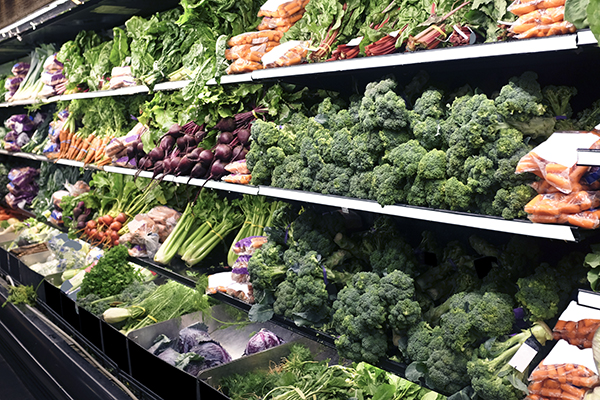 Vegetable section at grocery store