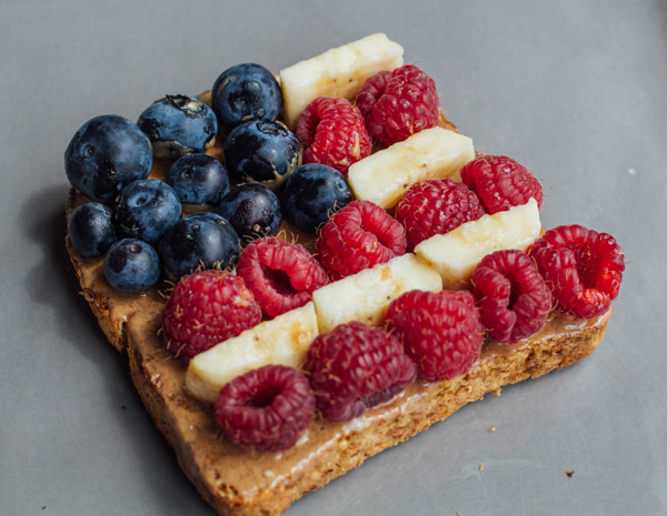 Double Time Family Recipes, almond butter banana toast made to look like an American flag