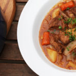 Carrots, potatoes, and celery make a great base for this beef stew recipe, and button mushrooms amp up it's meaty flavor.