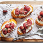 Looking for an easy crostini recipe? This Roasted Grape and Goat Cheese Crostini holiday appetizer is beautiful and uses only a handful of ingredients.