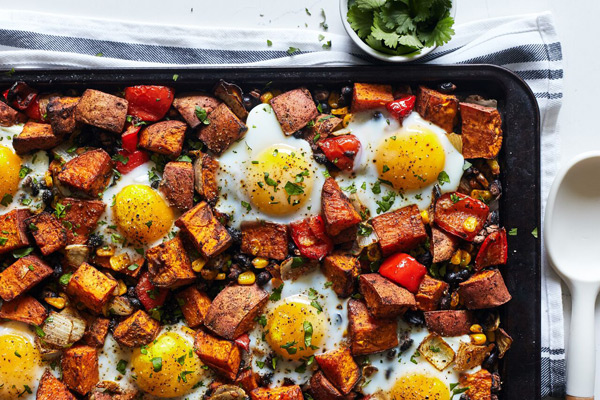 Double Time Family Recipes, sweet potato hash with eggs sheet pan recipe