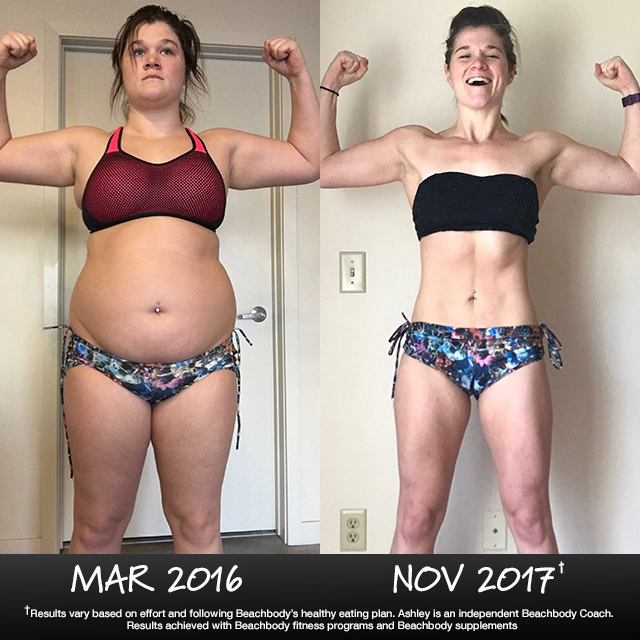 Over the last 20 months, Ashley has given 100% effort to Beachbody's system of fitness, nutrition, and support. And, behold the results of her hard work!