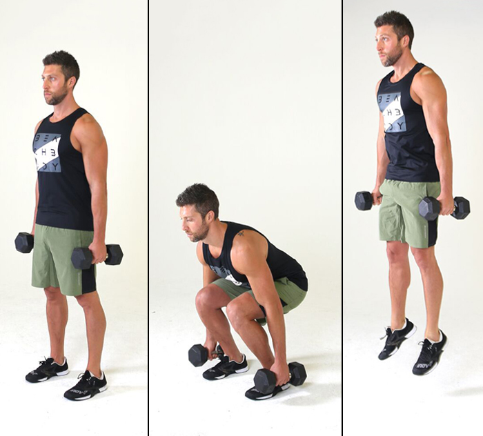 Double Dumbbell Db Swing Squat Single Arm Dumbbell Squat To Press 