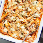 This Baked Ziti with Spinach is a no-fuss weeknight dinner loaded with delicious vegetables, herbs, and three kinds of cheese.