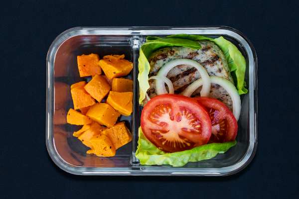 Post-Workout Meals for 80 Day Obsession, open-faced turkey burger with sweet potatoes