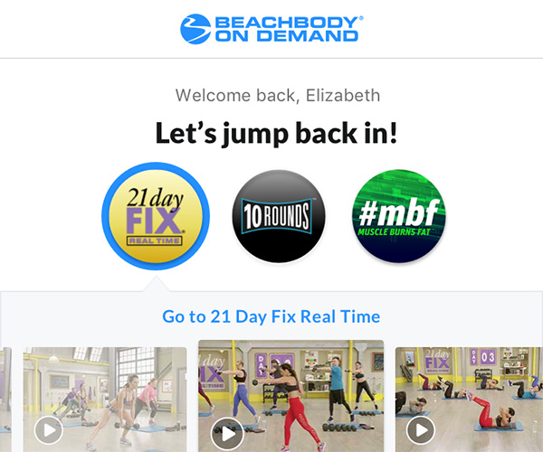 Beachbody On Demand App homepage