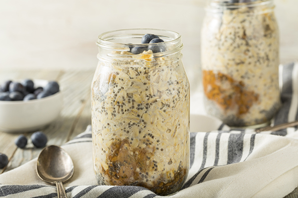 Overnight oats in a Mason jar