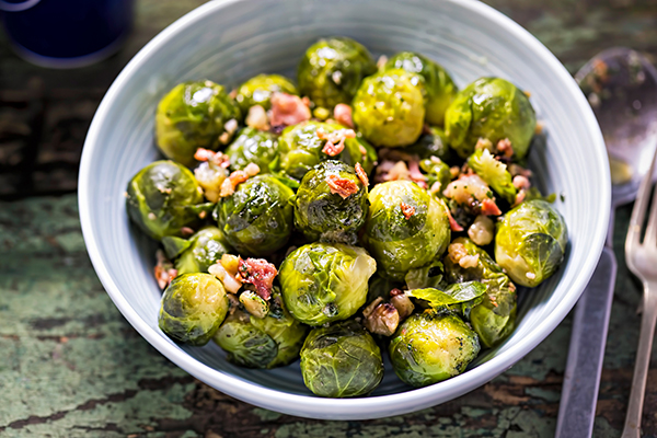 Roasted Brussels sprouts and bacon