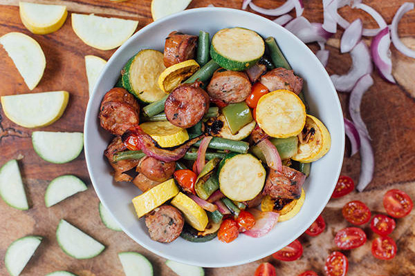 2B Mindset Dinner Recipes - Marinated Summer Veggies with Chicken Sausage