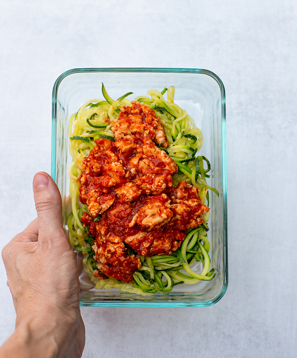 Meal Prep for LIIFT4 Meal Plan A - Zoodles with Turkey and Marinara Sauce
