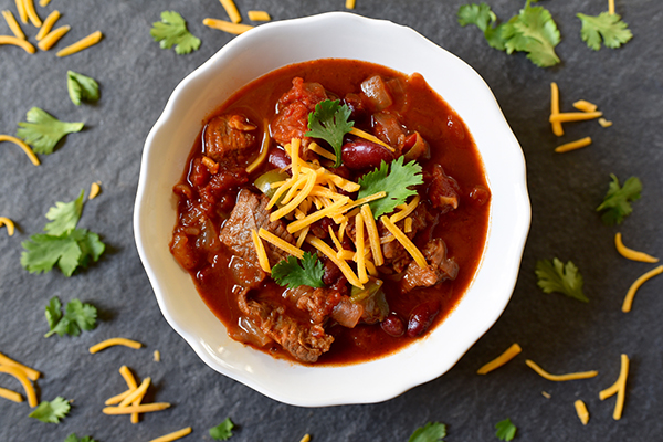 Instant Pot Beef Chili in a bowl