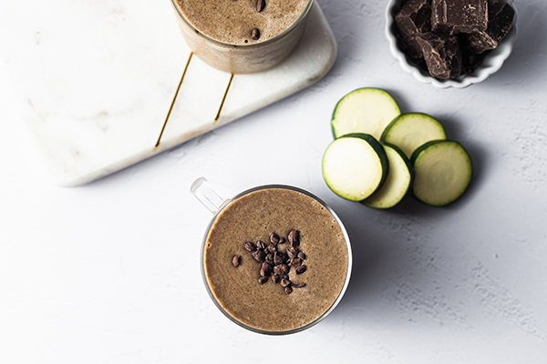 Overhead shot of Chocolate Recover Zucchini Bread Smoothie