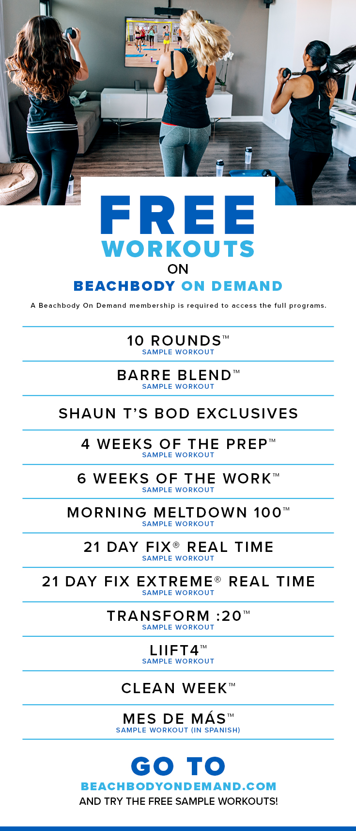 Free sample workouts on Beachbody