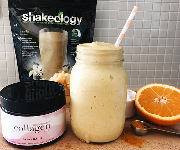 Shakeology Collagen smoothie with ingredients