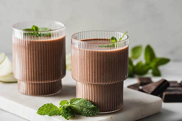 Chocolate Zucchini Bread Shakeology in glasses