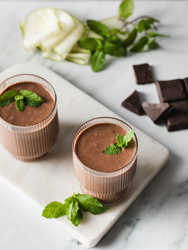 Chocolate Zucchini Bread Shakeology in glasses