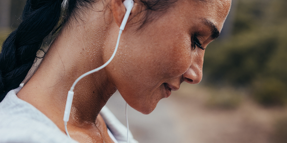 Sweat on skin. Sweaty woman after gym workout, heavy cardio or fat