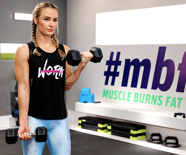 Megan Davies doing biceps curls