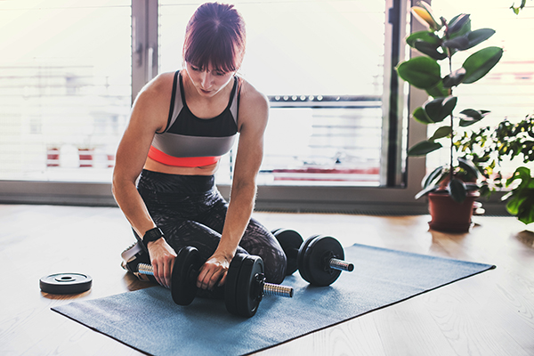 Woman working out at home