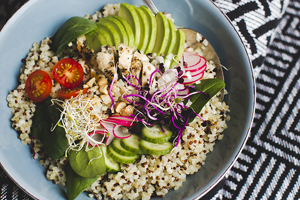 Quinoa chicken veggie bowl