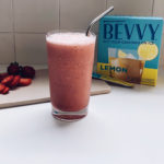 Strawberry Basil Bevvy Lemonade in a glass