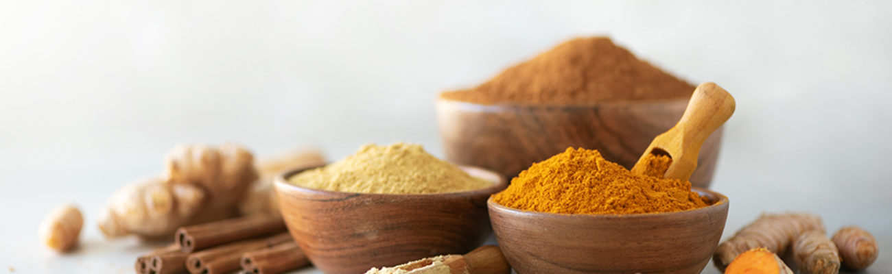 Various spices in small bowls