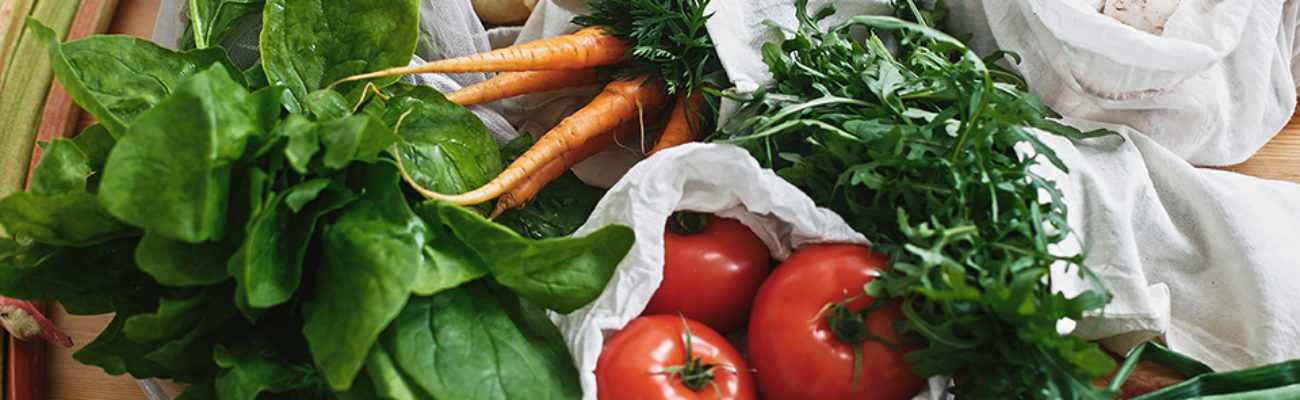 Greens, vegetables in bags