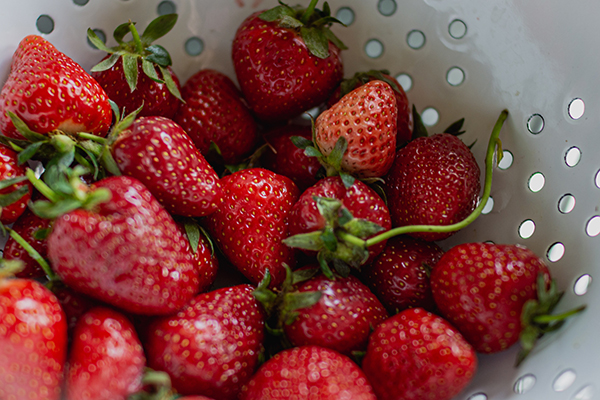 Strawberries in colander