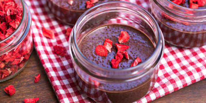Pudín de Chía de Chocolate con Fresas Secas