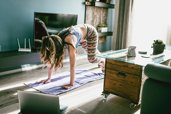 Woman working out at home