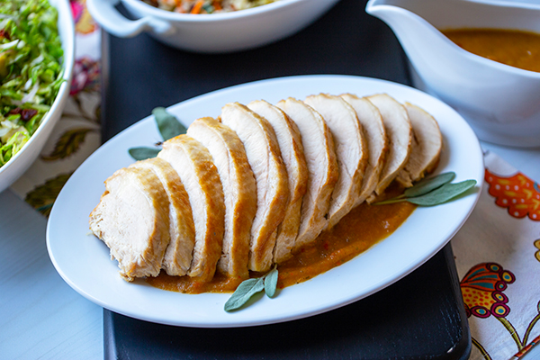 Sliced turkey breast on a plate