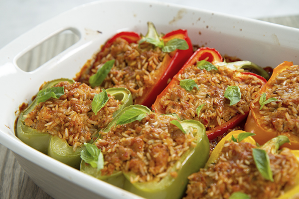 Stuffed peppers in a pan
