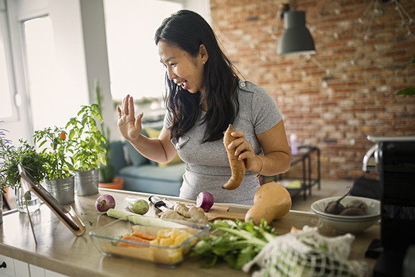 Woman cooking at home