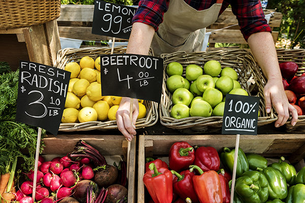 Farmers market with organic produce | grocery shopping