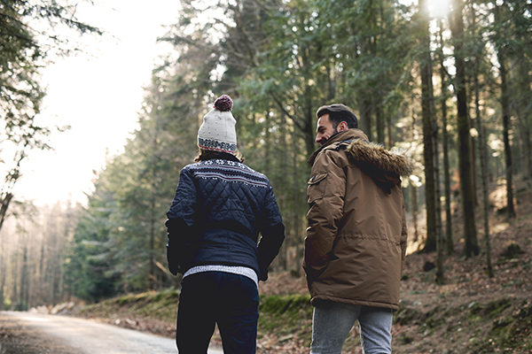 Father and son taking a walk