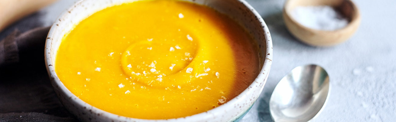 Bowl of creamy butternut squash soup in a bowl