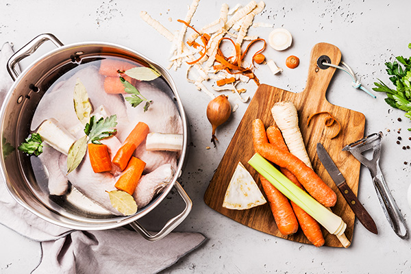 Making homemade chicken broth