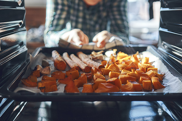 Roasting a batch of sweet potatoes