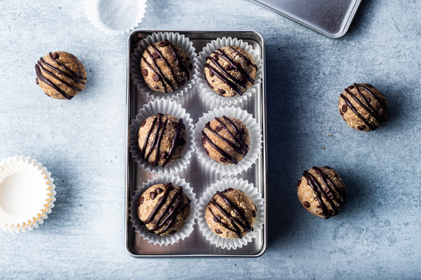 Banana Bread Energy Balls in a tin