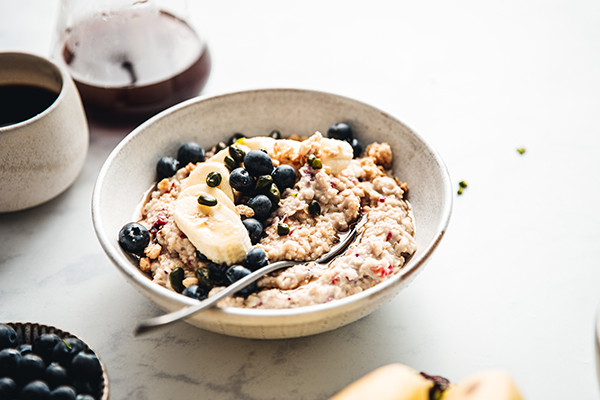 Oatmeal topped with blueberries