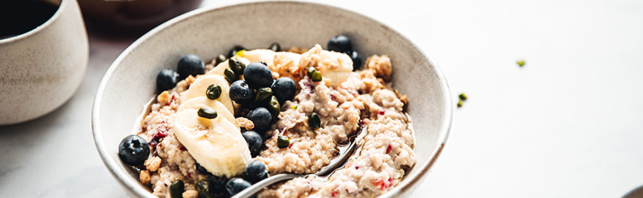 Oatmeal topped with blueberries