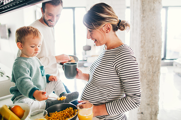 Family eating breakfast