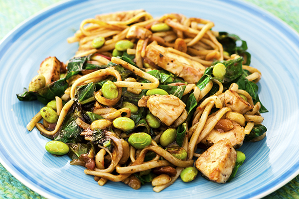 Peanut Chicken With Soba Noodles on a plate