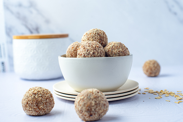 Cookie dough energy bites in a bowl