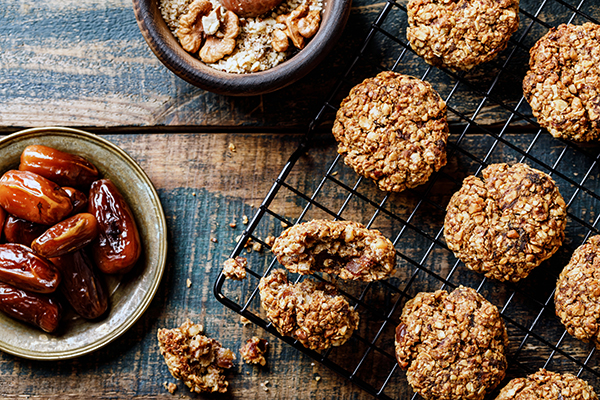 Homemade oatmeal cookies with dates and nuts