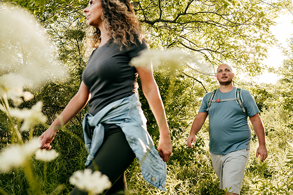 Couple walking out in nature