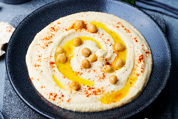 Plate of hummus with chickpeas