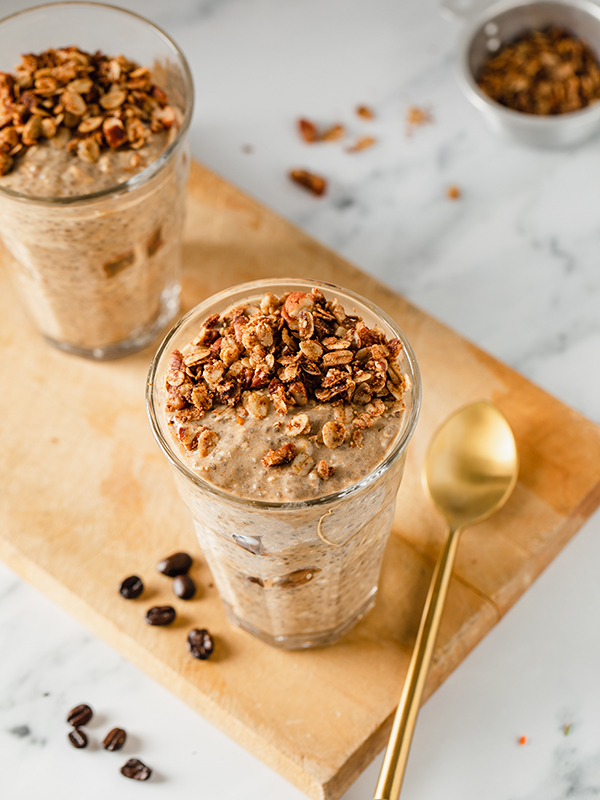 Coffee Cake Overnight Oats in glasses