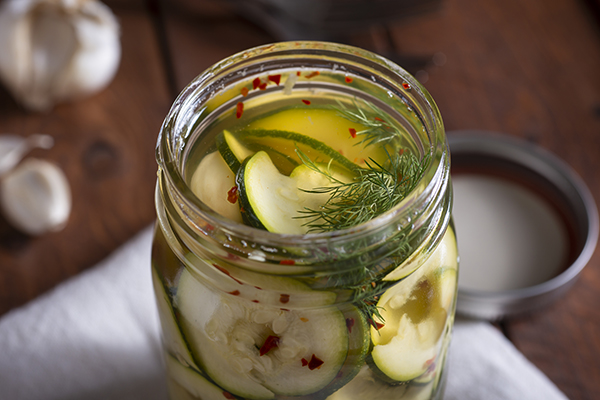 Pickled Zucchini in a Mason Jar